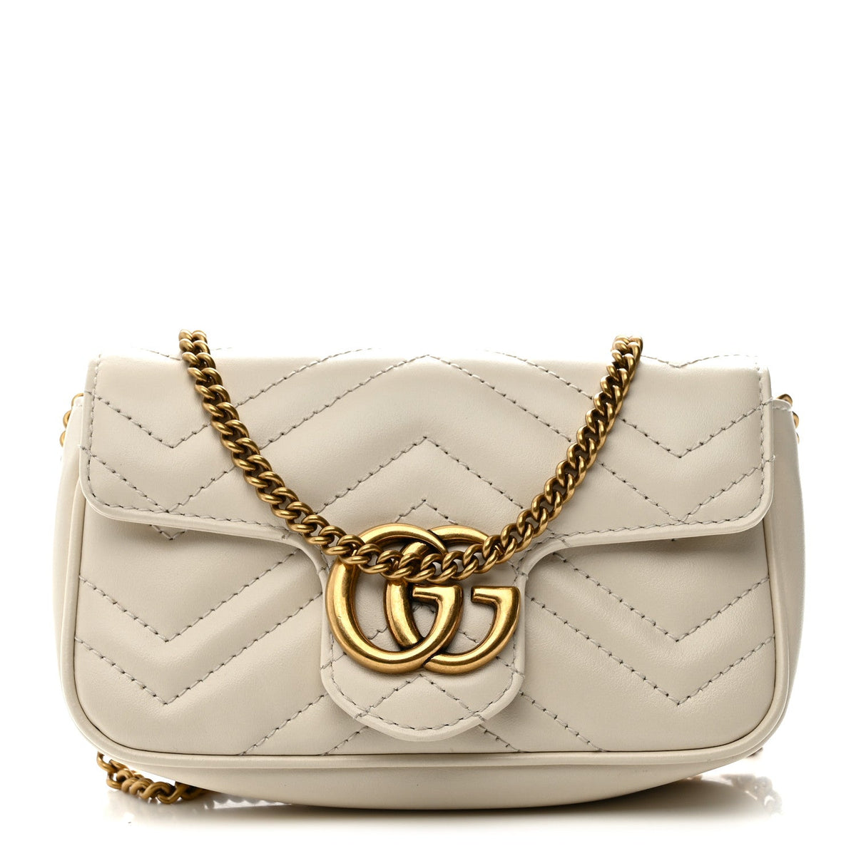 Calfskin Matelasse Super Mini GG Marmont Shoulder Bag White