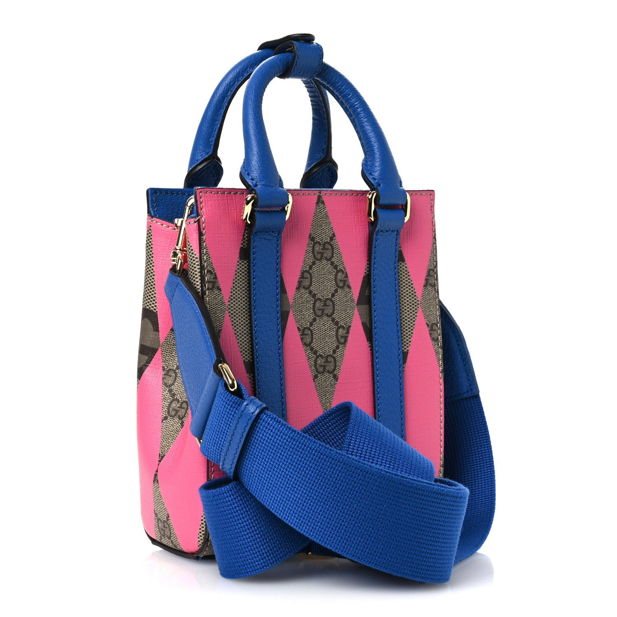 GG Supreme Monogram Textured Dollar Calfskin Rhombus Mini Tote Bag Beige Ebony Pink Blue