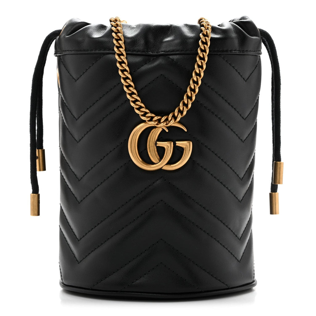 Calfskin Matelasse Mini GG Marmont 2.0 Bucket Bag Black
