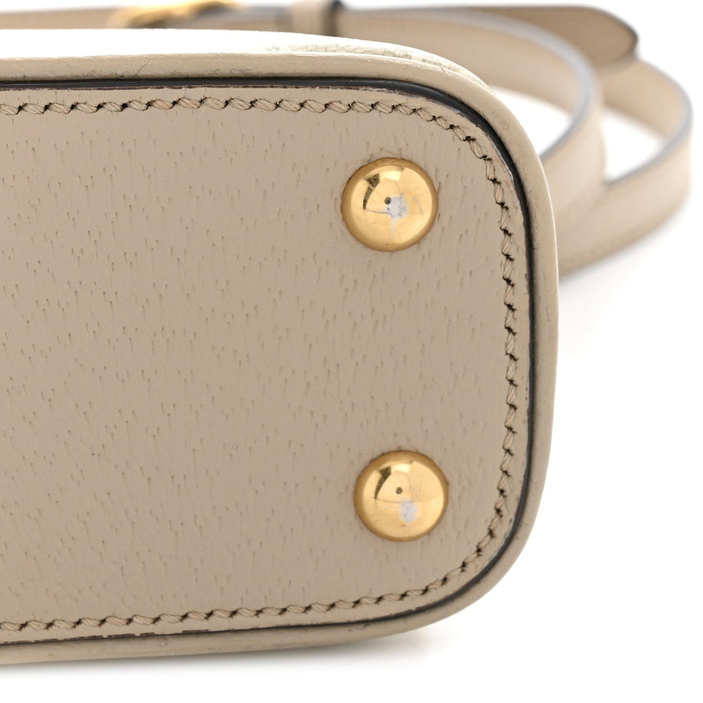 GG Supreme Monogram Textured Dollar Calfskin Web Medium Ophidia Top Handle Bowler Bag Beige Mystic White Oatmeal