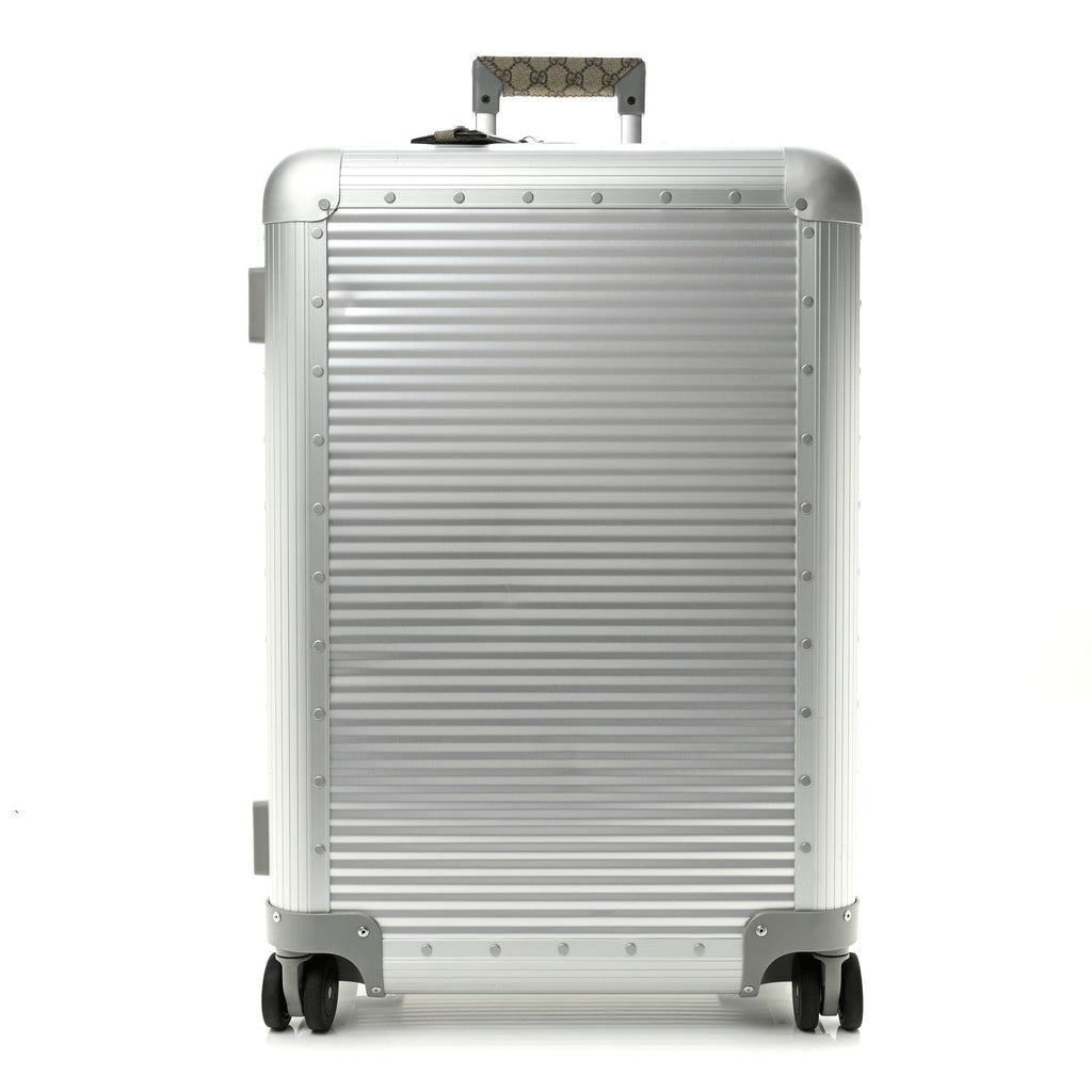 GG Supreme Monogram Aluminium Porter Medium Trolley Suitcase Silver