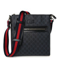 GG Supreme Monogram Appia Calfskin Web Flat Messenger Bag Black Grey