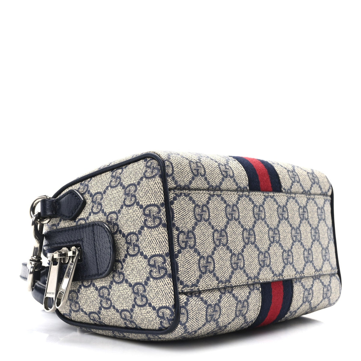 GG Supreme Monogram Textured Dollar Calfskin Web Mini Ophidia Top Handle Bag Beige Blue