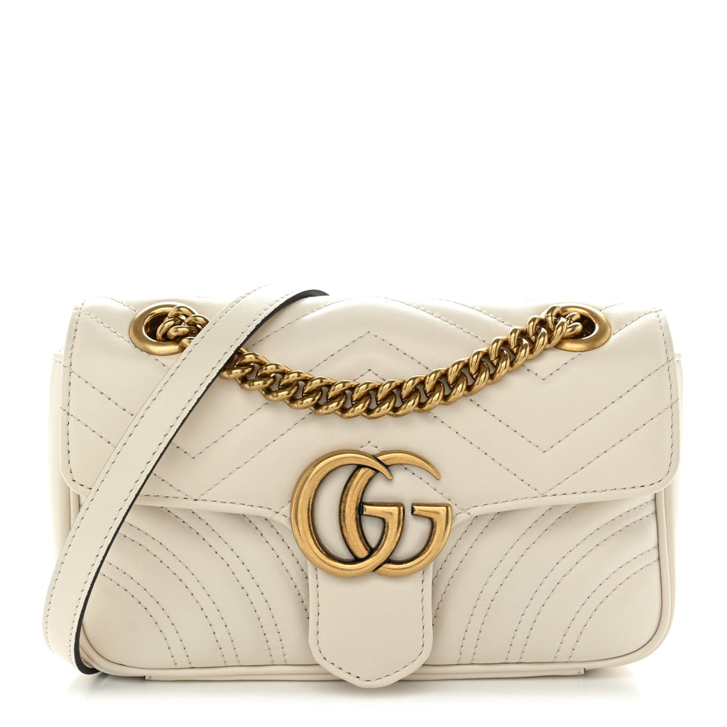 Calfskin Matelasse Mini GG Marmont Shoulder Bag White