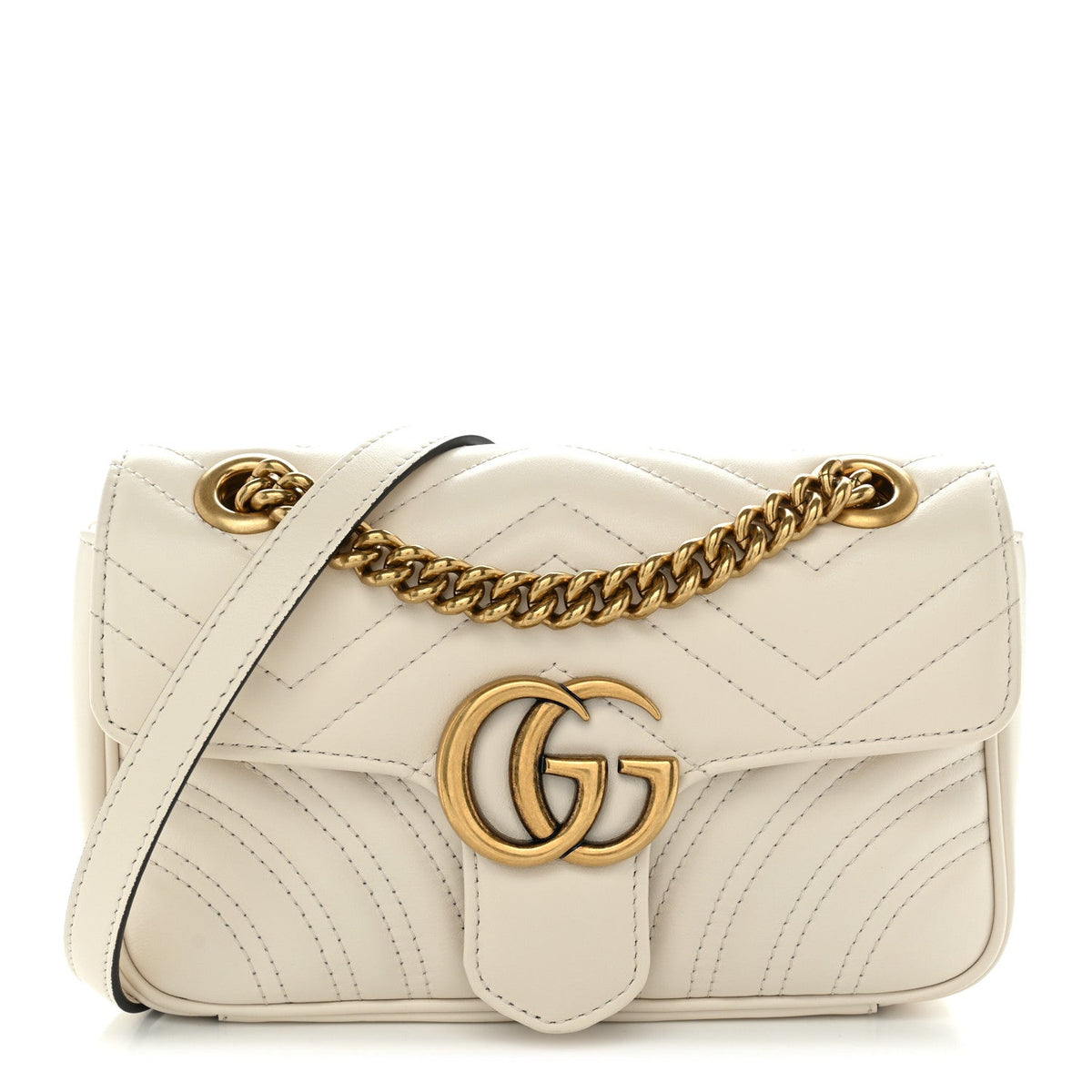 Calfskin Matelasse Mini GG Marmont Shoulder Bag White