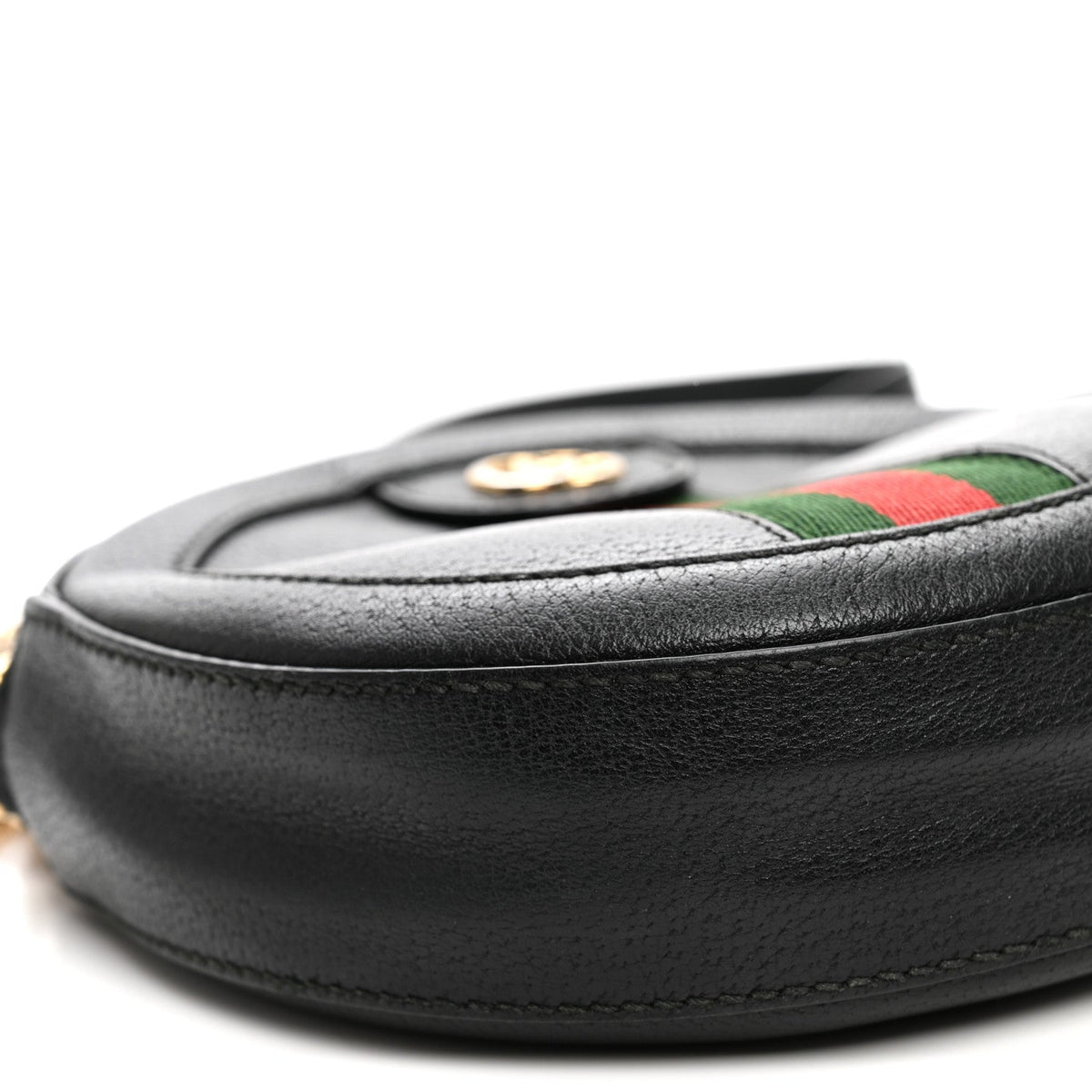 Grained Calfskin Web Mini Ophidia Round Shoulder Bag Black