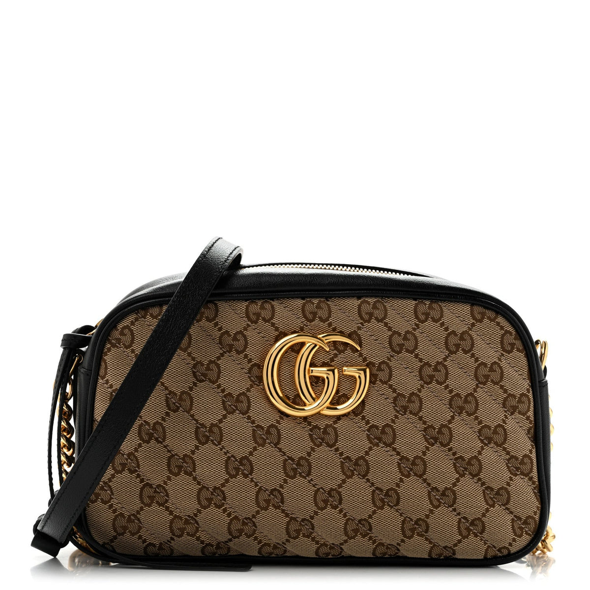 Monogram Matelasse Diagonal Small GG Marmont Chain Shoulder Bag Beige Black