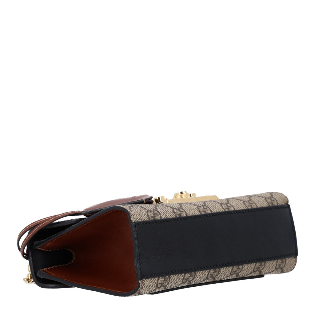 GG Supreme Monogram Calfskin Small Padlock Shoulder Bag Beige Black Cuir