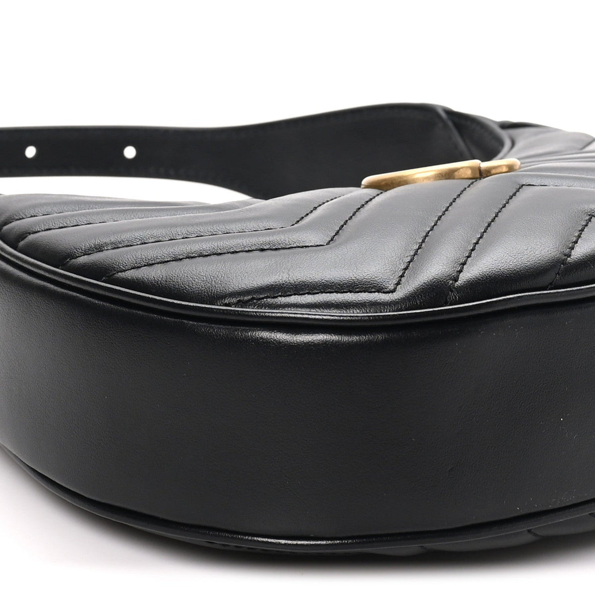 Calfskin Matelasse Chevron Mini GG Marmont Half Moon Hobo Black
