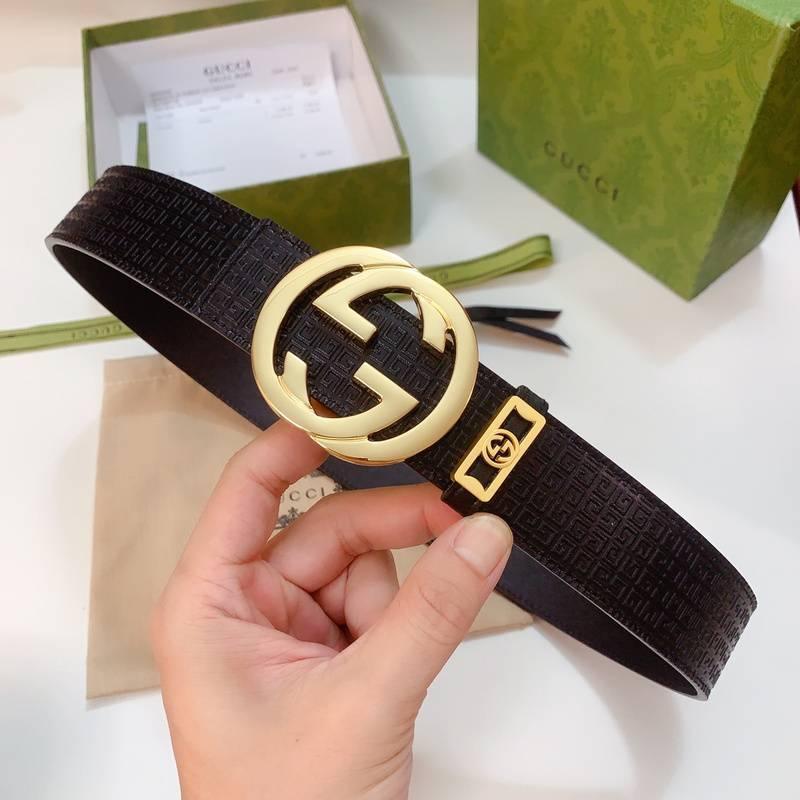 GUCCI Embellished coated-canvas and leather belt 'Black'