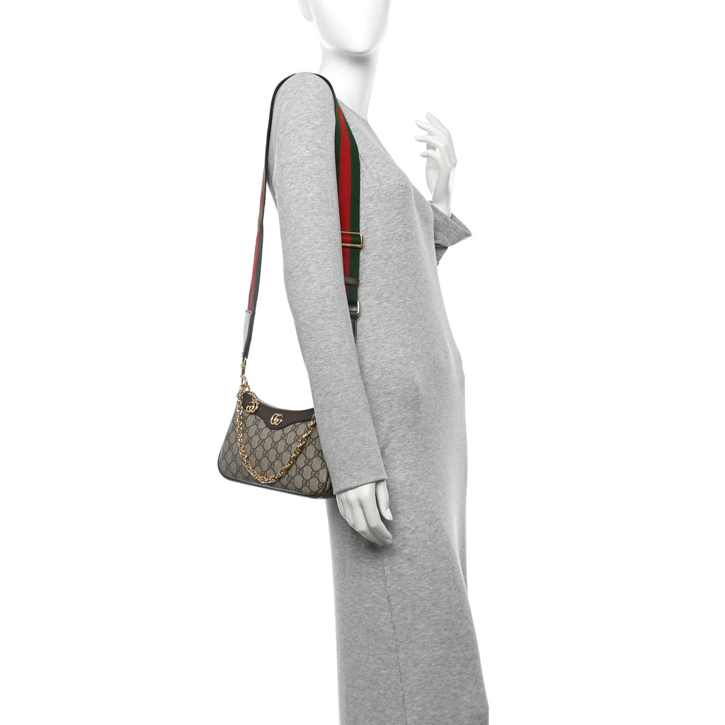 GG Supreme Monogram Textured Dollar Calfskin Web Small Ophidia GG Handbag Beige Ebony New Acero