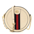 Textured Calfskin Web Mini Ophidia Round Shoulder Bag Mystic White