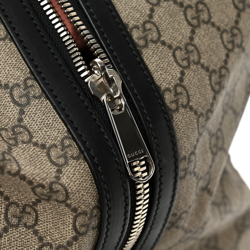 GG Supreme Monogram Selleria Calfskin Carry On Duffle With Wheels Beige Ebony Black