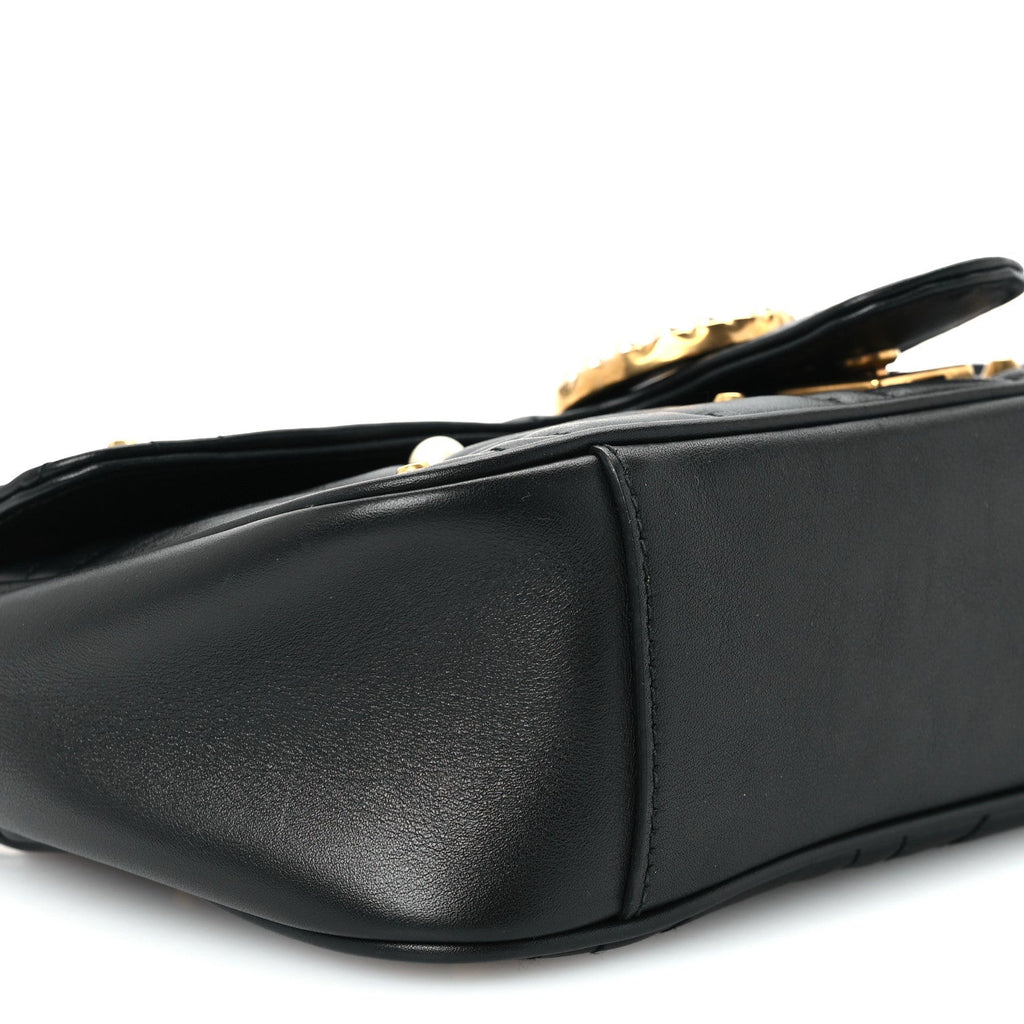 Calfskin Matelasse Studded Small Pearly GG Marmont Shoulder Bag Black