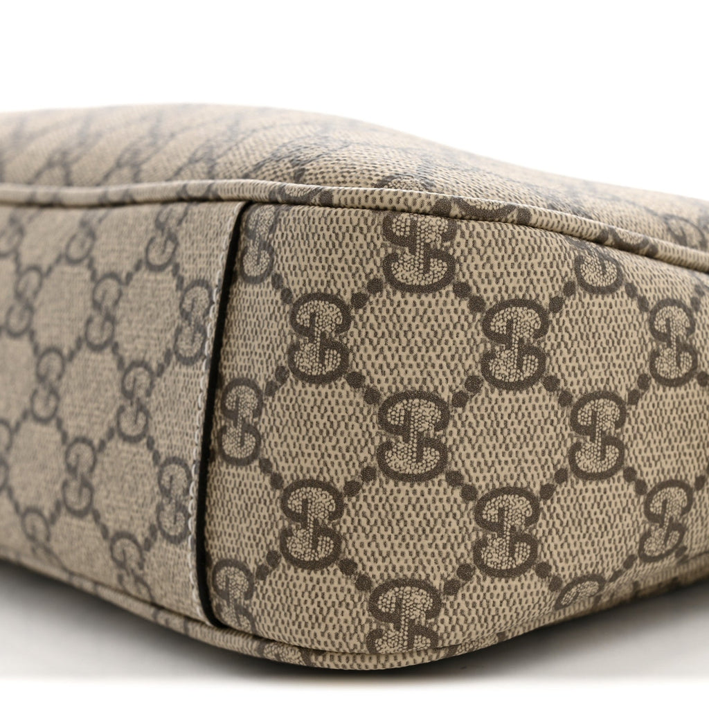 GG Supreme Monogram Textured Calfskin Medium Emblem Shoulder Bag Beige Dark Brown