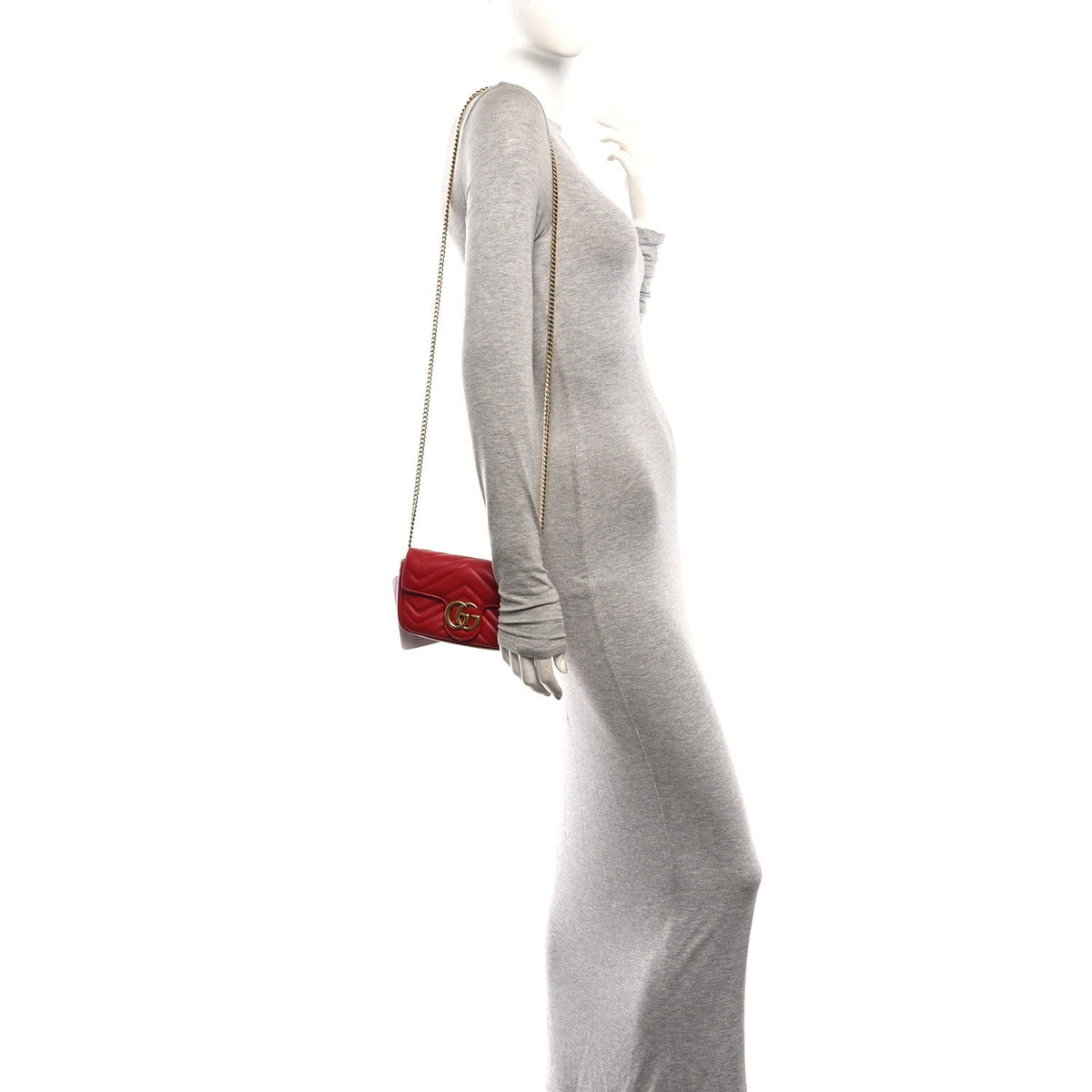 Calfskin Matelasse Super Mini GG Marmont Shoulder Bag Hibiscus Red