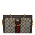 GG Supreme Monogram Web Small Ophidia Chain Shoulder Bag Brown