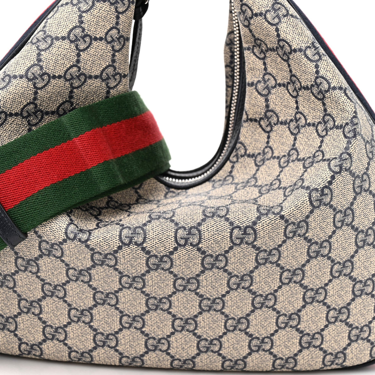 GG Supreme Monogram Textured Calfskin Web Large Attache Shoulder Bag Beige Blue