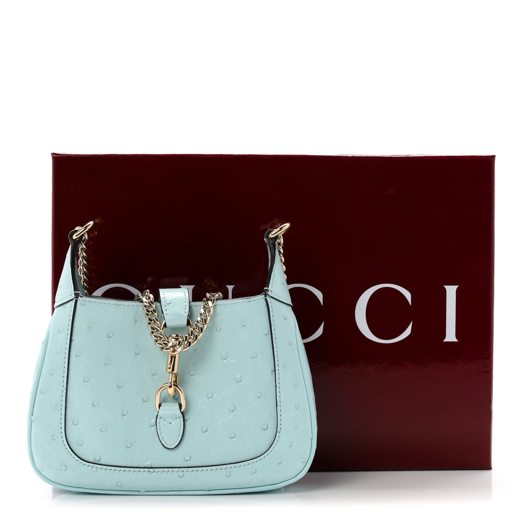Shiny Ostrich Mini Jackie Notte Blue