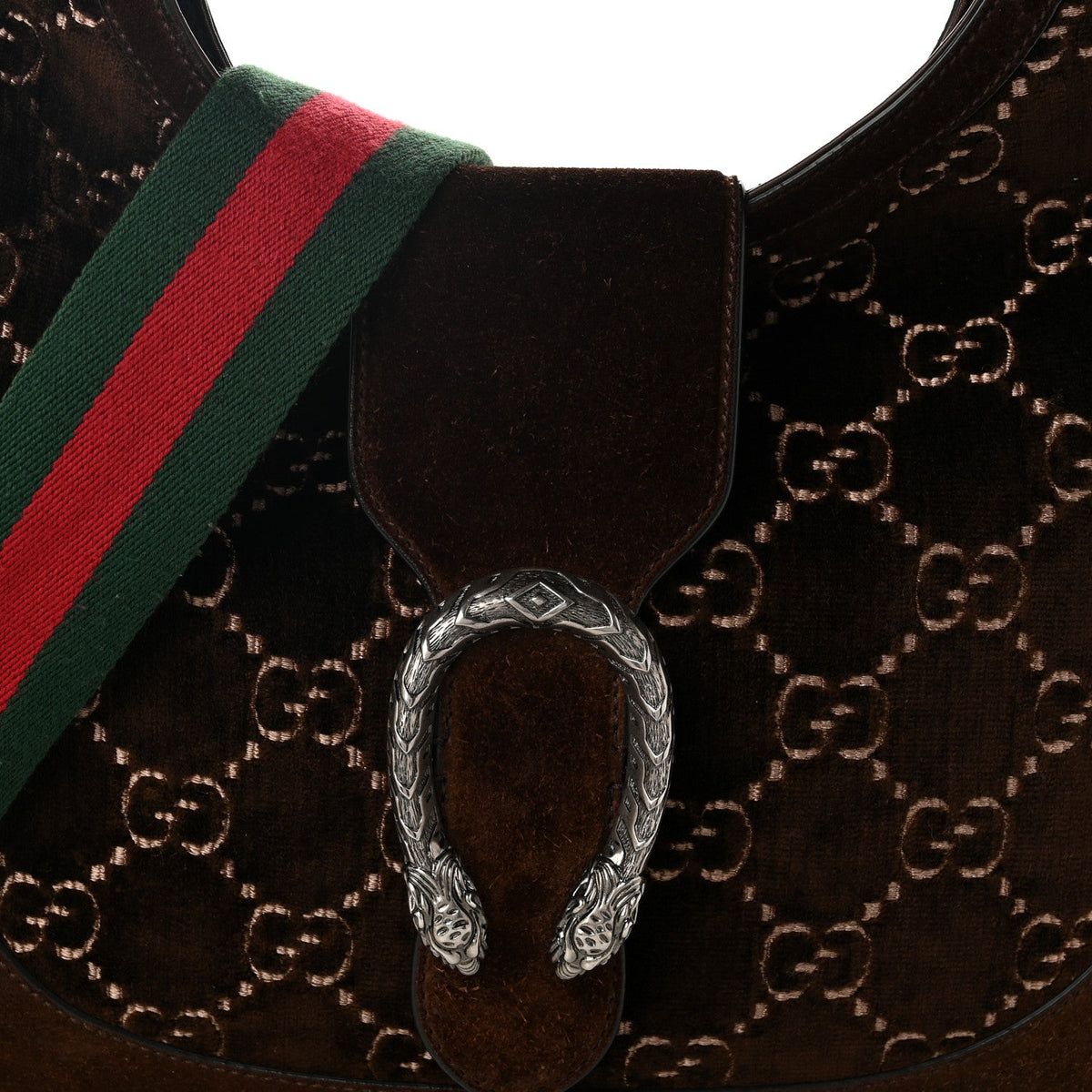 Velvet GG Monogram Web Medium Dionysus Hobo Brown