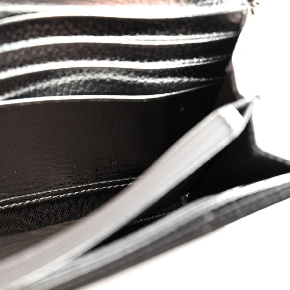 Metallic Calfskin GG Supreme Monogram Petite GG Marmont Wallet Chain Bag Silver Beige Ebony