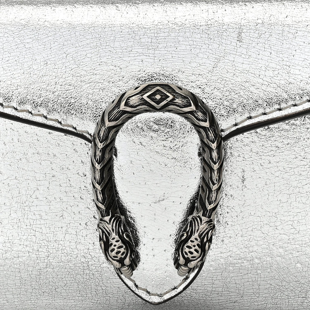 Metallic Calfskin Super Mini Dionysus Wallet with Strap Silver