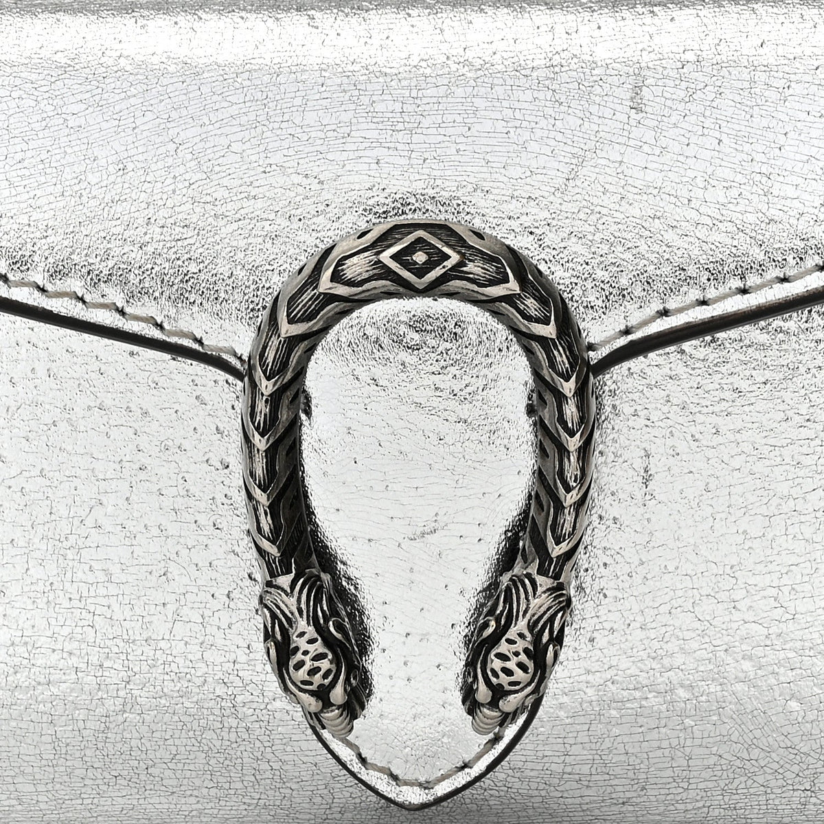 Metallic Calfskin Super Mini Dionysus Wallet with Strap Silver