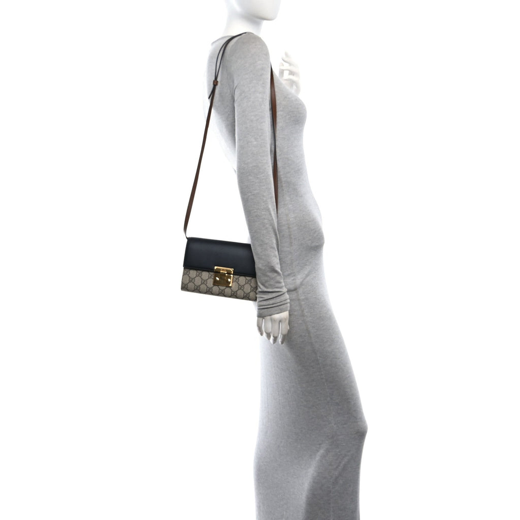 GG Supreme Monogram Calfskin Mini Padlock Shoulder Bag Beige Black Cuir