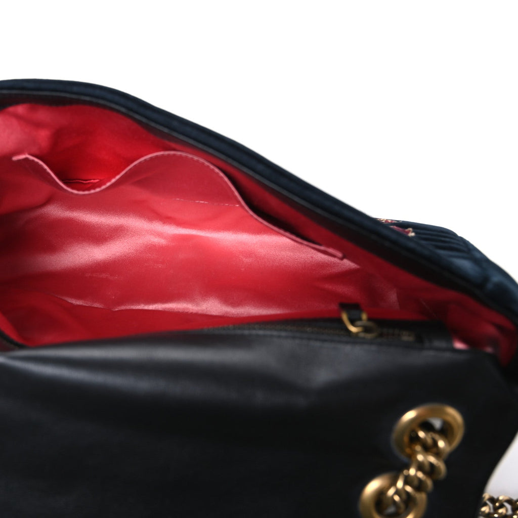 Velvet Matelasse Loved Embroidered Medium GG Marmont Shoulder Bag Black