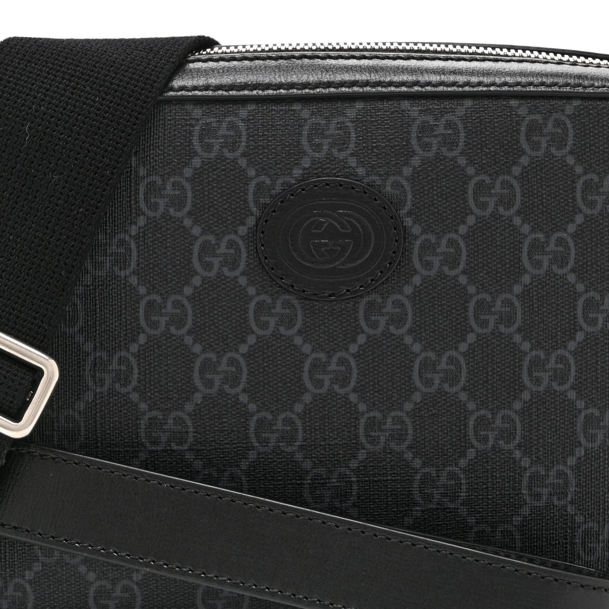 GG Supreme Monogram Azalea Calfskin Retro Interlocking G Wristlet Shoulder Bag Black