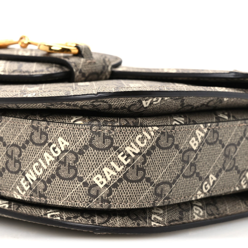 X BALENCIAGA GG Supreme Monogram Logo Print Horsebit 1955 Shoulder Bag Beige Ebony