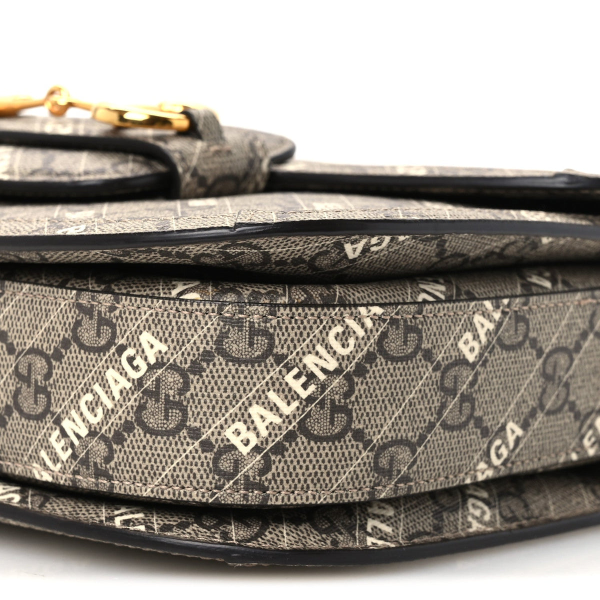 X BALENCIAGA GG Supreme Monogram Logo Print Horsebit 1955 Shoulder Bag Beige Ebony