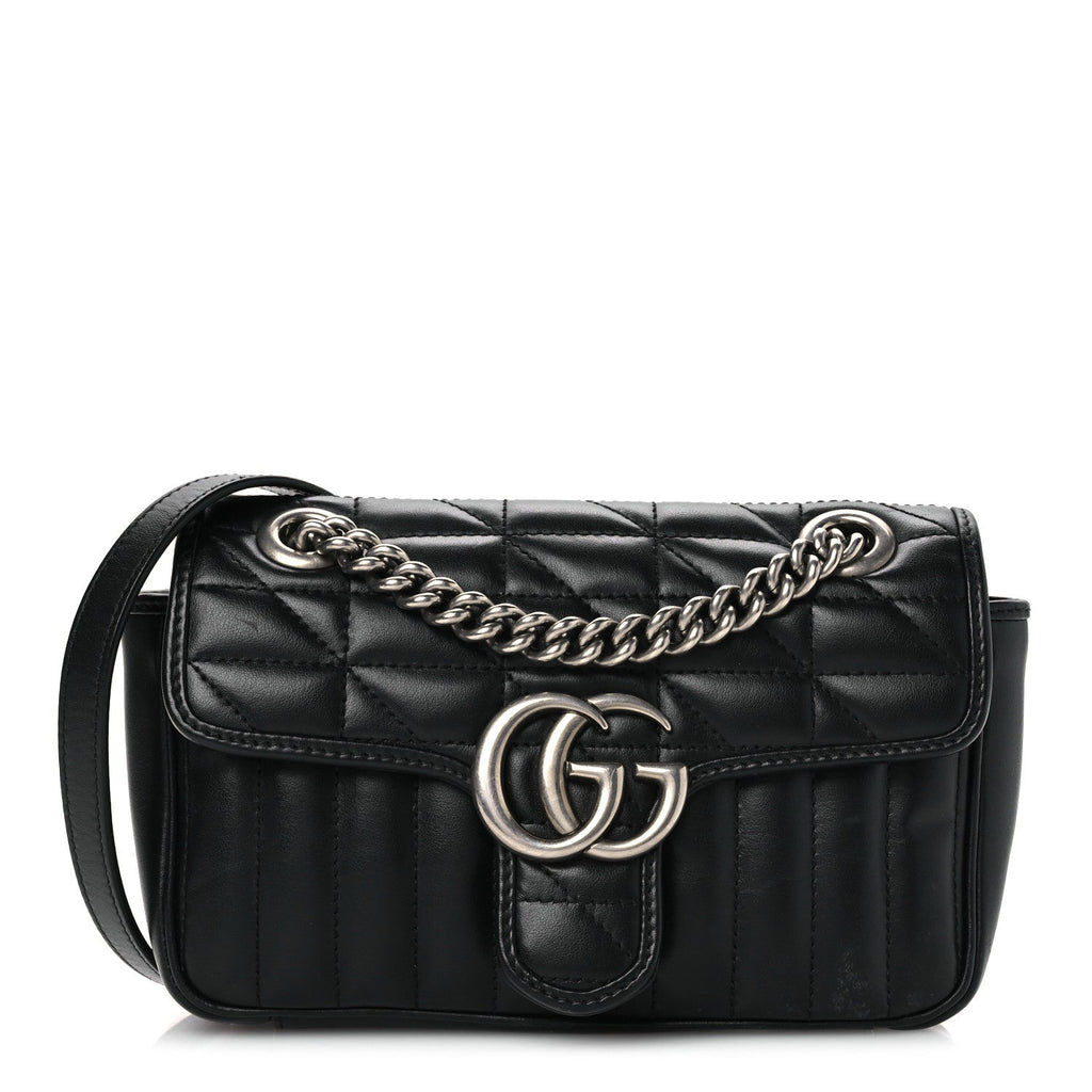 Calfskin Matelasse Aria Mini GG Marmont Shoulder Bag Black