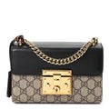 GG Supreme Monogram Calfskin Small Padlock Shoulder Bag Beige Black Cuir
