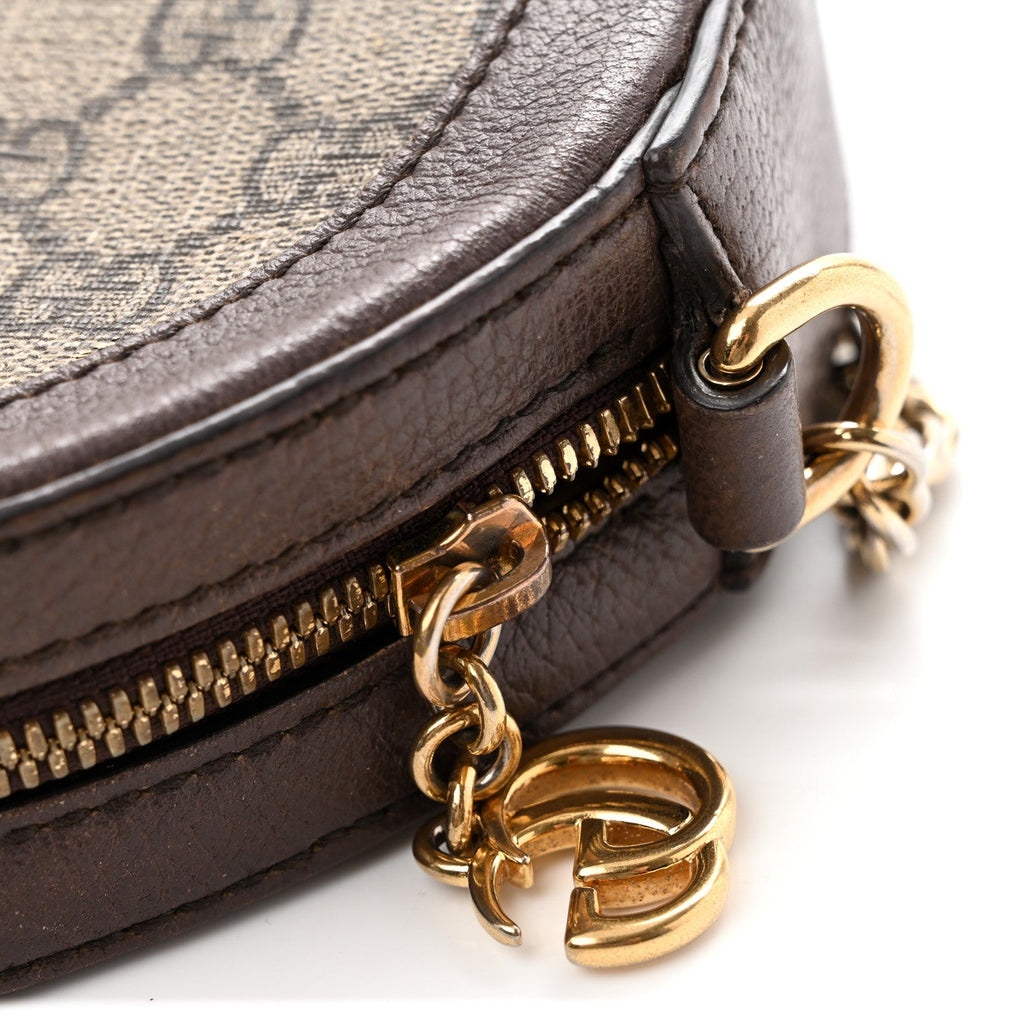 GG Supreme Monogram Web Mini Ophidia Round Shoulder Bag Brown