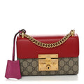 GG Supreme Monogram Calfskin Small Padlock Shoulder Bag Beige Hibiscus Red New Rosette