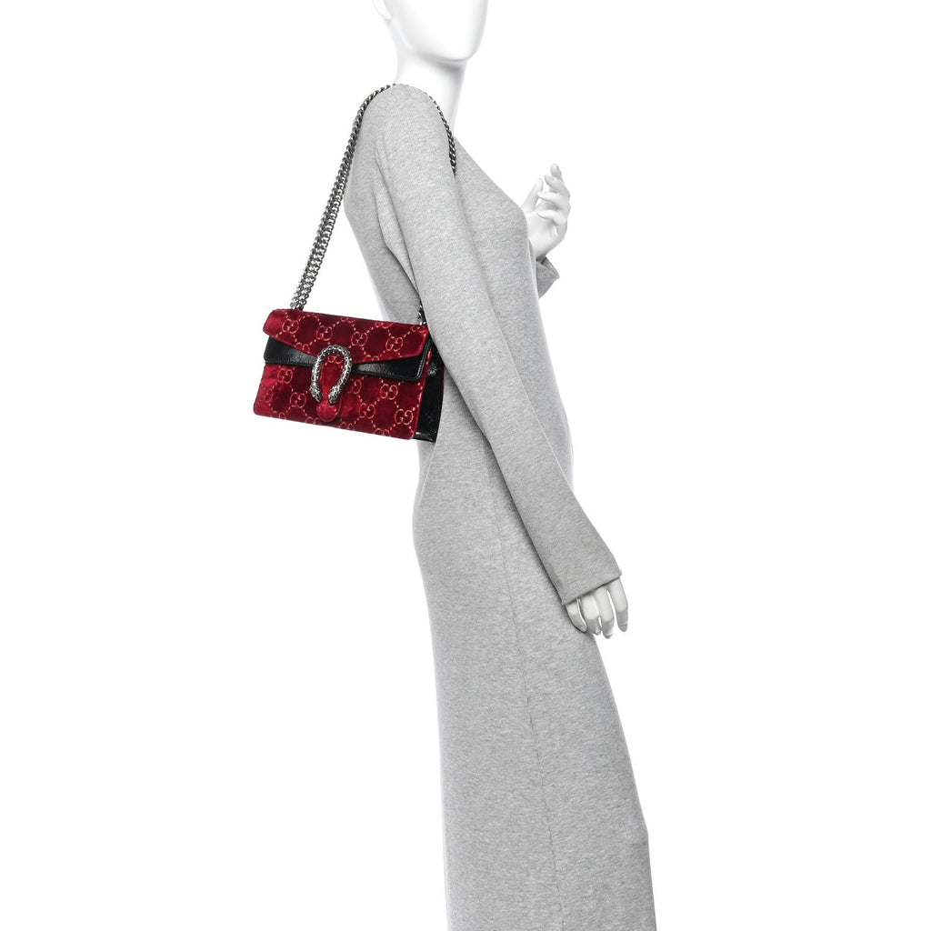 Velvet Skipper Crystal GG Monogram Small Dionysus Shoulder Bag Red Cipria Black Black Diamond