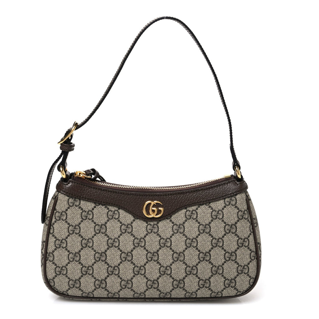 GG Supreme Monogram Textured Dollar Calfskin Small Ophidia Hobo Beige Ebony New Acero