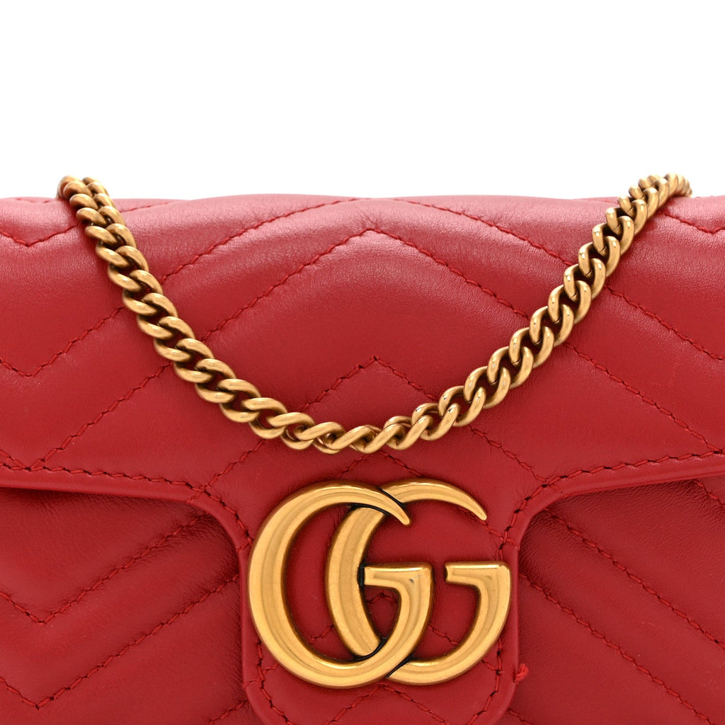 Calfskin Matelasse Super Mini GG Marmont Shoulder Bag Hibiscus Red