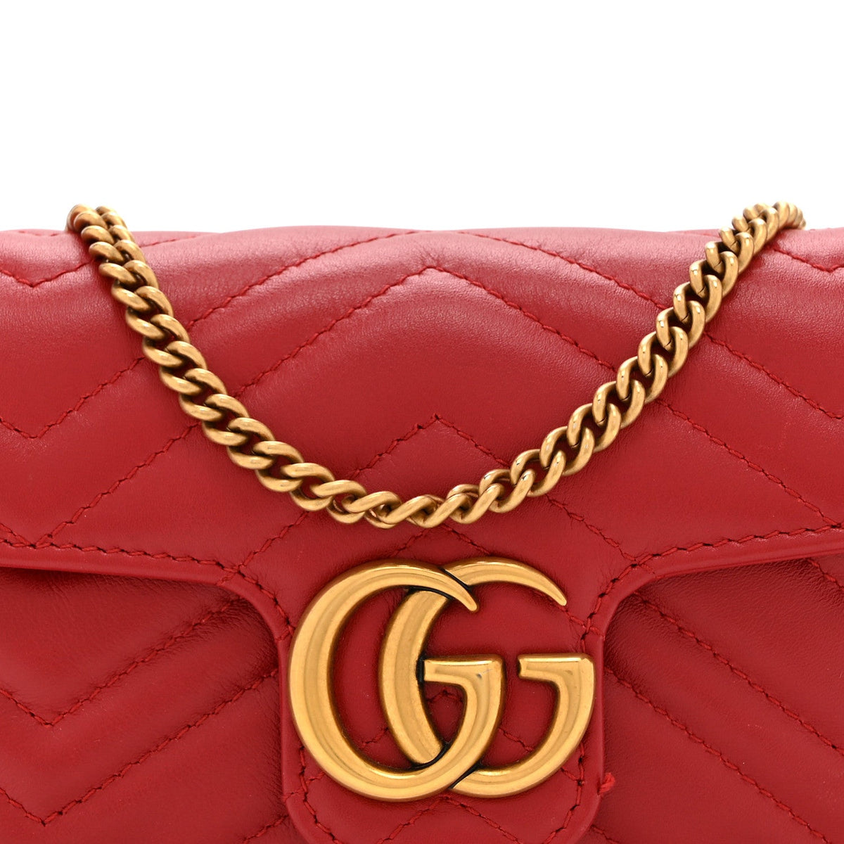 Calfskin Matelasse Super Mini GG Marmont Shoulder Bag Hibiscus Red