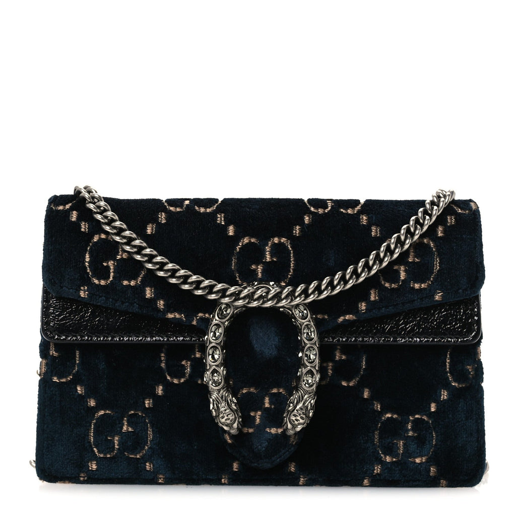 Velvet GG Monogram Super Mini Dionysus Shoulder Bag Blue Beige Black