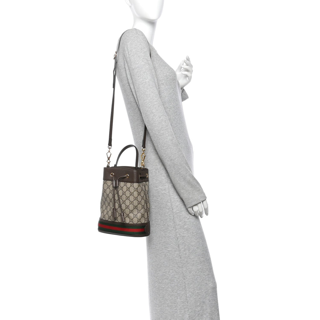 GG Supreme Monogram Web Small Ophidia Bucket Bag Brown