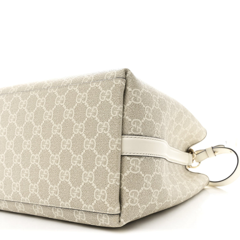 GG Supreme Monogram Medium Emblem Bucket Bag Beige White