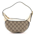 GG Supreme Monogram Textured Dollar Calfskin Web Mini Ophidia Half Moon Hobo Beige Ebony Mystic White