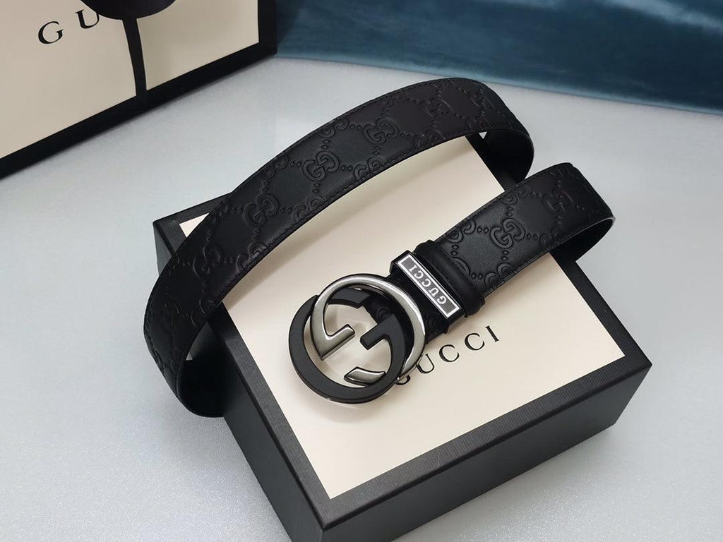 GUCCI Embellished coated-canvas and leather belt 'Black'
