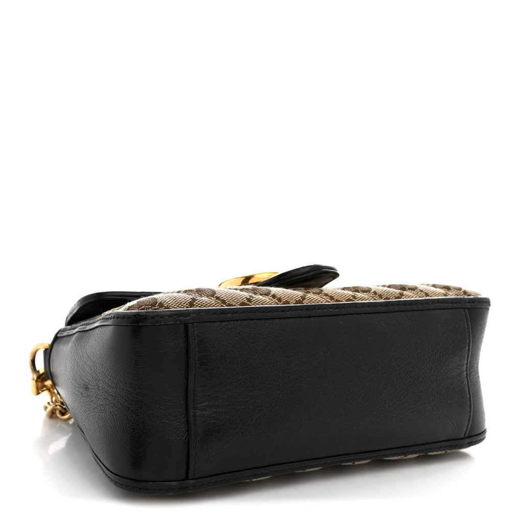 Monogram Azalea Calfskin Matelasse Diagonal Mini GG Marmont Top Handle Shoulder Bag Beige Ebony Black