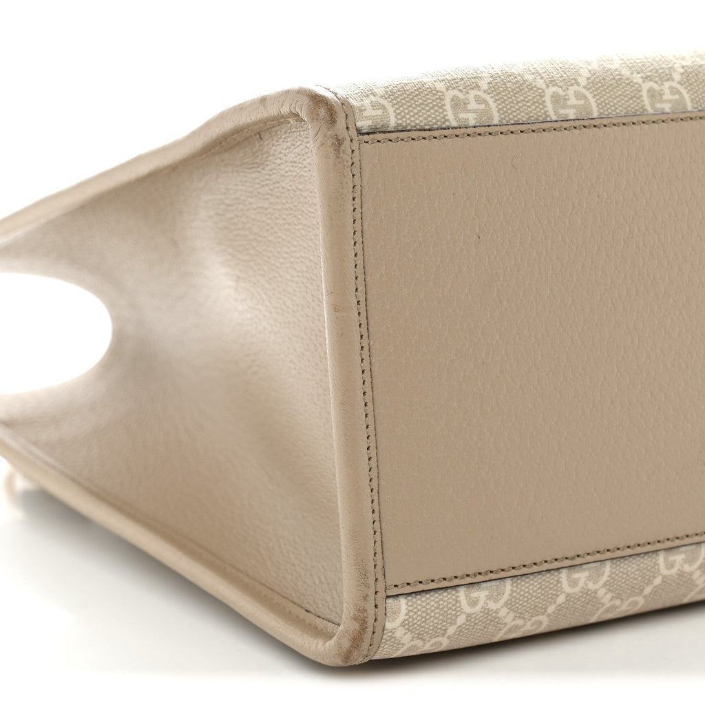 GG Supreme Monogram Textured Dollar Calfskin Small Retro Interlocking G Tote Bag Beige Mystic White Oatmeal
