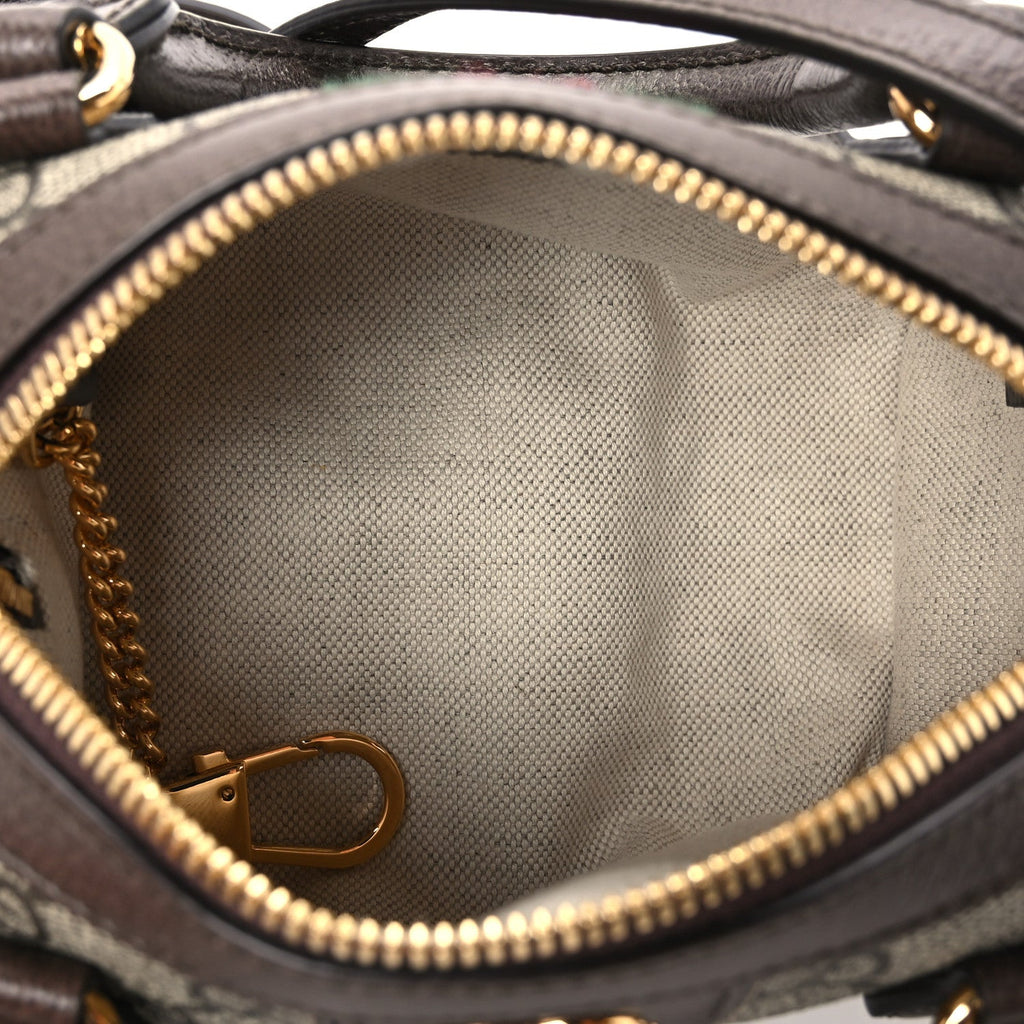 GG Supreme Monogram Textured Dollar Calfskin Web Super Mini Ophidia Top Handle Bowler Bag Beige Ebony New Acero