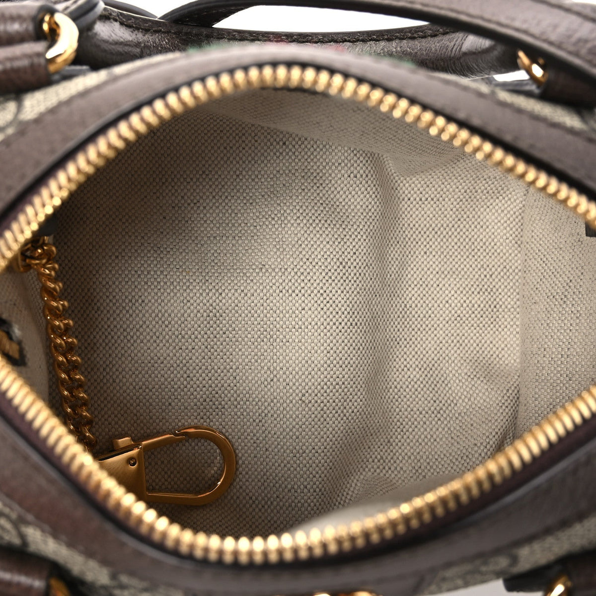 GG Supreme Monogram Textured Dollar Calfskin Web Super Mini Ophidia Top Handle Bowler Bag Beige Ebony New Acero