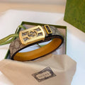 GUCCI Embellished coated-canvas and leather belt 'Beige'